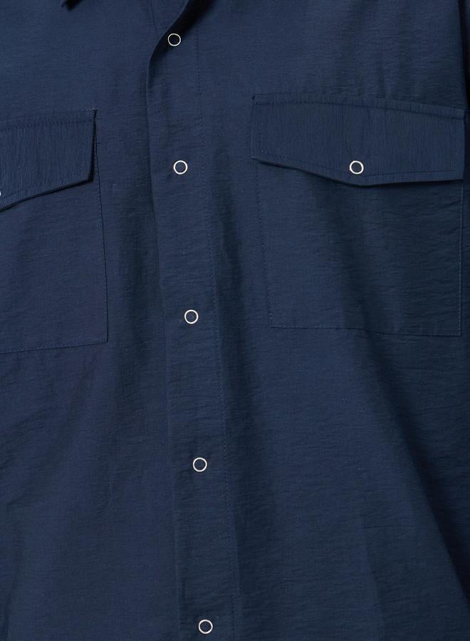 Styli Men Navy Blue Oversized Utility Shirt - Image 3